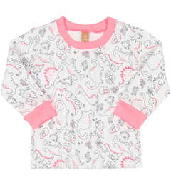 Pijama Up Baby Blusa com Calça em Suedine Dinossauros Pink - GO GO YO Roupas Infantis