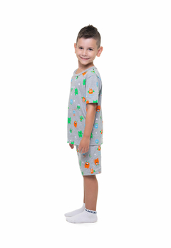 Pijama Onda Marinha Monstros Camiseta e Bermuda Mescla Médio - comprar online
