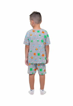Pijama Onda Marinha Monstros Camiseta e Bermuda Mescla Médio na internet