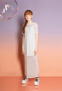 Vestido Dimy Candy Midi de Tule Branco/Prata - comprar online