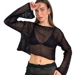 Remera Crop Tejida Mangas Largas