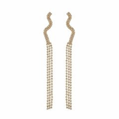 Brinco de franja cravejado com strass design zig zag folheado em ouro 18k - Pétala Semijoias