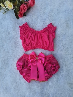 Conjunto de calcinha bumbum rico e top cropped rosa pink - loja online