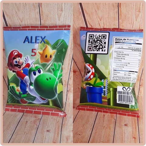 10 Chips Bag bolsitas, Super Mario BROS (14.5X10cm). (GOLOSINAS)