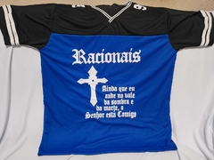 racionais  camiseta preta e azul