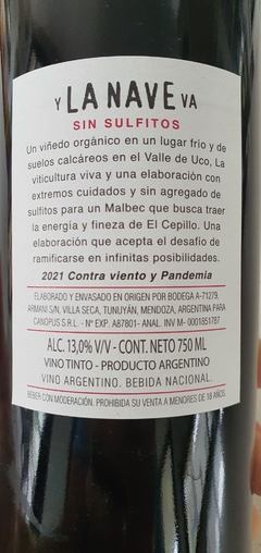 y LA NAVE VA Sin sulfitos Malbec 2021 - comprar online