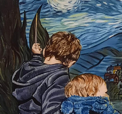 Mis nietos y la noche estrellada (Apropiación obra “Noche estrellada” de V. Van Gogh) - comprar online