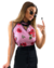 BLUSA CAMISA SEM MANGA SOCIAL ROSA ESTAMPADA FLORES VERMELHA CHOKER