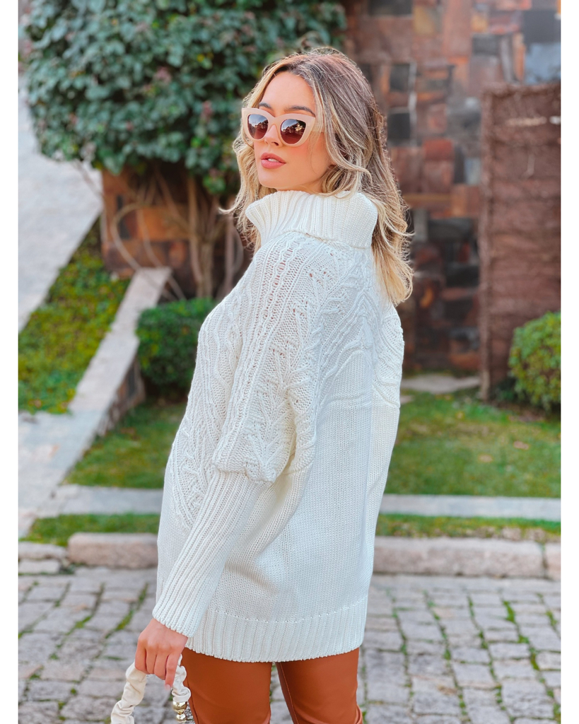 Poncho Feminino Tricot Ayla Off White