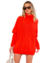 MAXI BLUSA PONCHO FEMININO EM TRICOT LARANJA GOLA ALTA MANGA LONGA LIVE