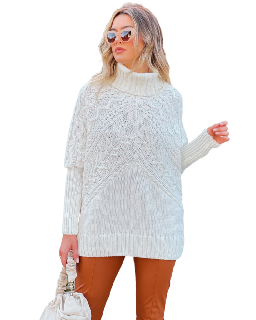 Poncho Feminino Tricot Ayla Off White