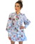 VESTIDO CURTO MANGA LONGA CAMISA LASTEX TRICOLINE ESTAMPA FLORAL