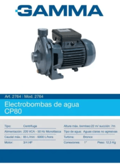 Bomba de Agua Centrifuga Gamma 3/4 Hp  CP80 en internet