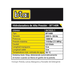 Hidrolavadora BTA BT140R 110 Bar 1400W en internet