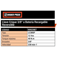Llave Crique 3/8 a Batería 12V Li-Ion LC38SP - comprar online
