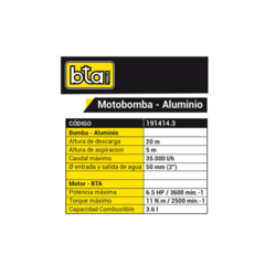 Motobomba MB50 6.5 HP salida 2" BTA Aluminio - comprar online