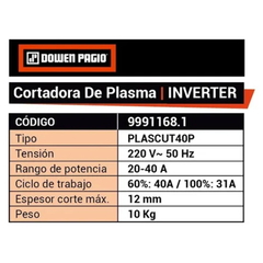 Cortadora de Plasma 6-12mm Monofasica Dowen Pagio en internet