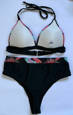 Bikini black flower fijo - Viqui Bikinis