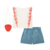 CONJUNTO INFANTIL KUKIE SHORTS JEANS E BLUSA MORANGO COM BOLSA - Cubo Mágico Kids | Moda Infantil - Teen - Bebê