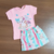 CONJUNTO INFANTIL CAMISETA COTTON URSINHA COM BRILHO SHORTS SAIA 3D ACTIVE