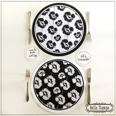 platos de sitio combinados black flores