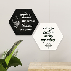 Kit 2 Placas Decorativas Hexágonos 25x22 Frases Motivacionais Você Escolhe