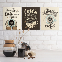 Kit 3 Placas Decorativas 19x24 Frases Café para Cantinho do Café Cafeteria Padaria