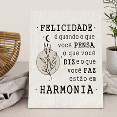 Placa Decorativa 19x24 Frase Motivacional Felicidade e Harmonia