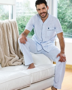 Pijama de hombre camisero mangas cortas y pantalón largo - tienda online