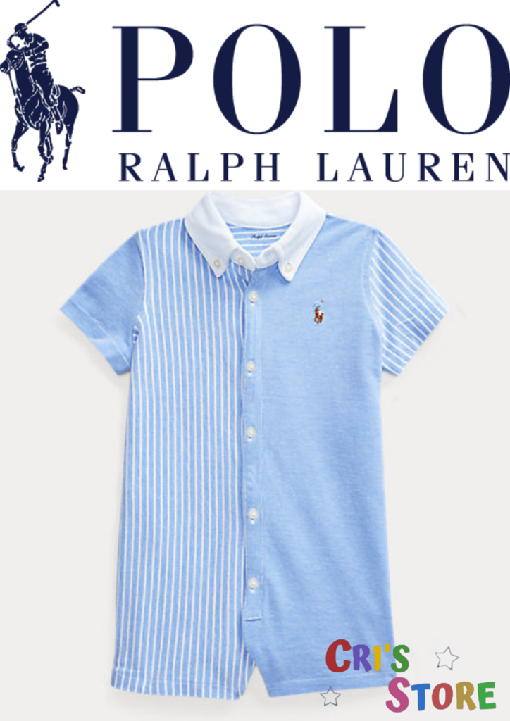 Romper Ralph Lauren Listras Azul e Branco - Baby Buys Brasil