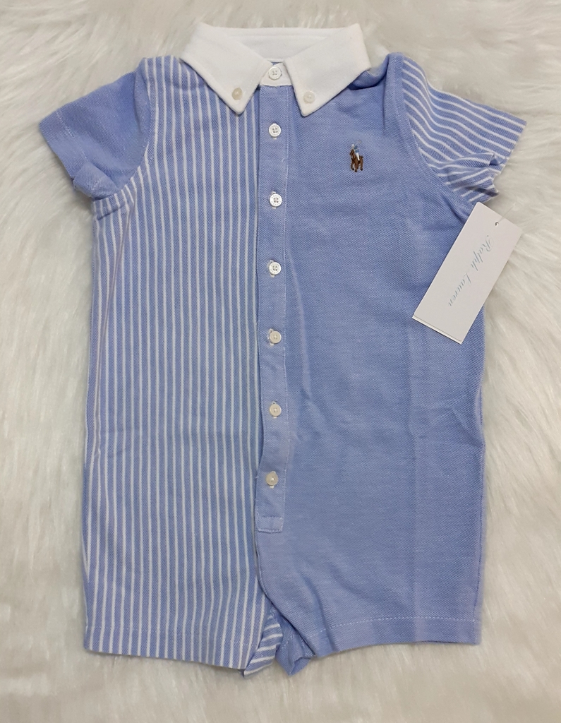 Romper Ralph Lauren Listras Azul e Branco - Baby Buys Brasil