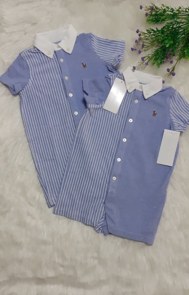 Romper Ralph Lauren Listras Azul e Branco - Baby Buys Brasil