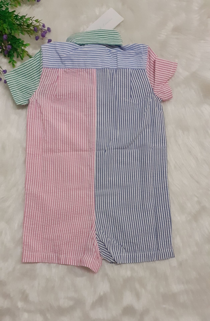 Romper Ralph Lauren Listras Azul e Branco - Baby Buys Brasil