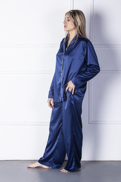 PILAR-Set Pijama largo de satén azul marino - comprar online