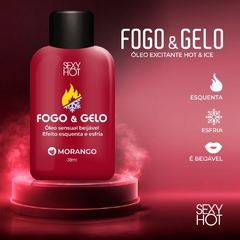 Fogo e Gelo Morango - Óleo Excitante Beijável Esquenta e Esfria - 38ml