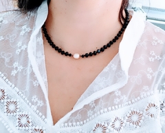 Choker de cristal y perla de rio