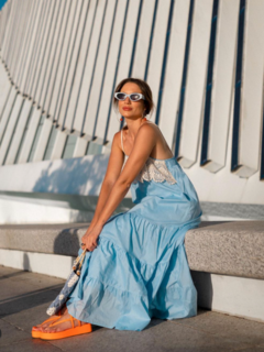 Vestido Tricoline Crochê Azul - comprar online