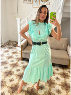 Vestido Tricoline Babado Verde - comprar online
