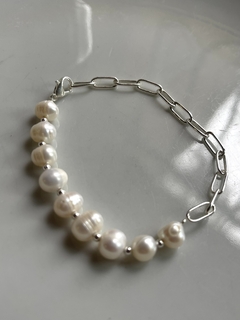 pulsera plata y perla - comprar online