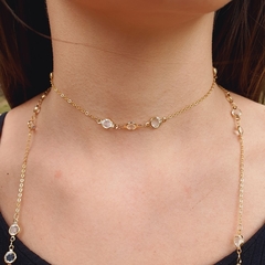 Colar Choker Elo Português Cristais Cravação Inglesa Banho Dourado na internet