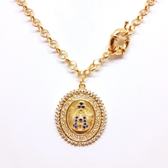 Colar Medalha Nossa Senhora Aparecida Zircônias Azuis Elo Português - comprar online