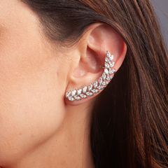 Brinco Ear Cuff Folhas Navete Cristal banhado em Ródio na internet