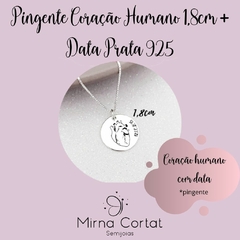 Pingente Coração Humano 1,8cm + Data Prata 925