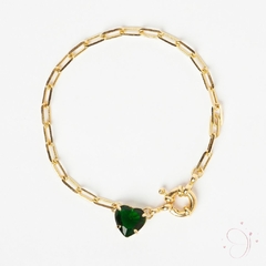 Pulseira Coração Coração Verde Fecho Boia 18cm banhado em ouro 18k - comprar online