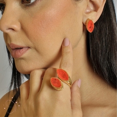 Anel Gota Dupla Coral Cravejado Cristal banhado em ouro 18k - comprar online