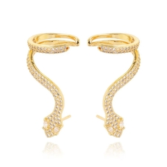 Brinco Ear Cuff Cobra Zircônia folheado em ouro 18k