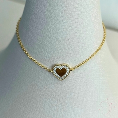 Pulseira Coração Cravejado Cristal banhado em ouro 18k - Mirna Cortat Semijoias -  Semijoias e Joias em Prata 925