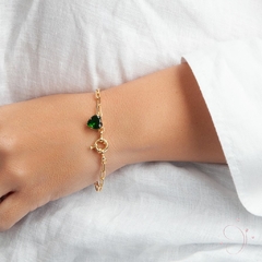 Pulseira Coração Coração Verde Fecho Boia 18cm banhado em ouro 18k na internet