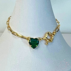 Pulseira Coração Coração Verde Fecho Boia 18cm banhado em ouro 18k - Mirna Cortat Semijoias -  Semijoias e Joias em Prata 925