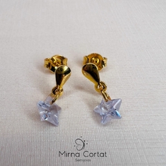 Brinco Gota Pingente Estrela Cristal banhado em ouro 18k